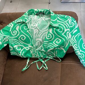 Zara Swirl Pattern Green and White Blouse